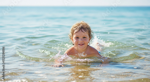 Wallpaper Mural Ocean Joyride: White Child Swimming on Floating Board Torontodigital.ca