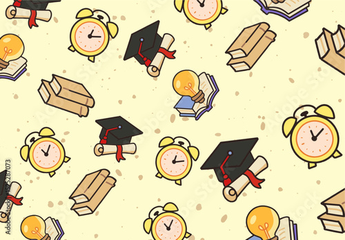 Seamless Graduation and Education Icon Pattern – Cartoon School Background