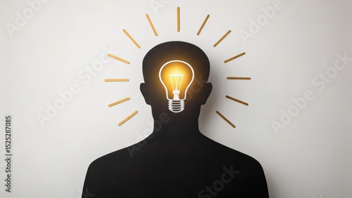A silhouette of a person with a light bulb where the head would be, symbolizing ideas and creativity.