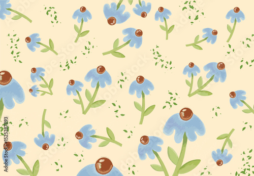 Seamless Watercolor Floral Pattern – Blue Flowers on Cream Background