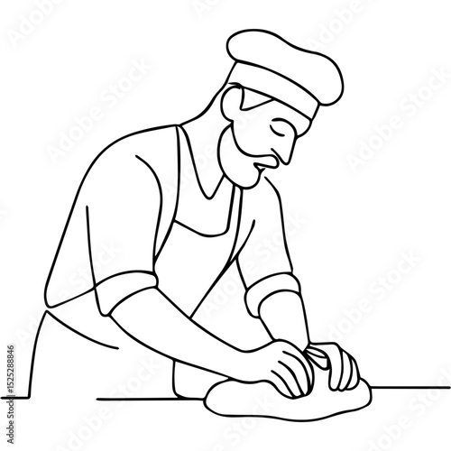 Baker kneading dough while wearing a chef's hat and apron  