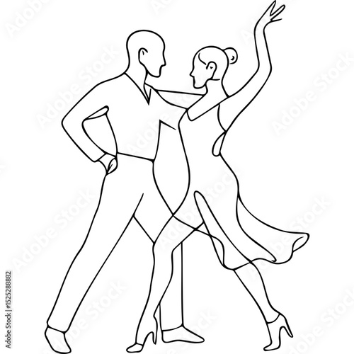 Elegant couple dancing in line art style with expressive poses  