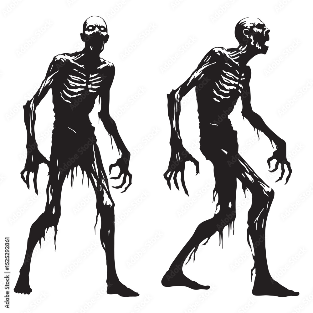 Fototapeta premium Shadowy Zombie walking dead shape vector - zombie silhouette - zombie vector - silhouette of zombie - risen dead graphic design 