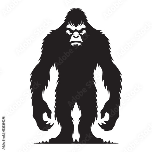 Hairy Bigfoot beast shape illustration - bigfoot silhouette - bigfoot vector - silhouette of bigfoot - forest monster art
