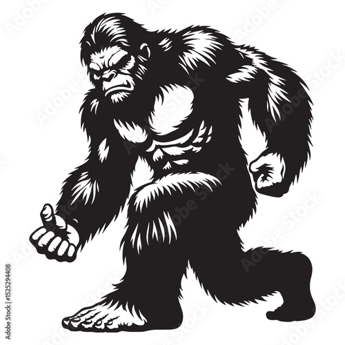 Classic Bigfoot ape-man depiction graphic - bigfoot silhouette - bigfoot vector - silhouette of bigfoot - Bigfoot illustration - unknown species visual
