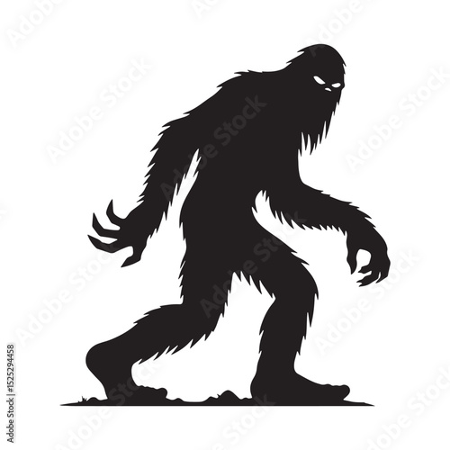 Vector Bigfoot elusive creature concept image - bigfoot silhouette - bigfoot vector - silhouette of bigfoot - forest primate symbol
