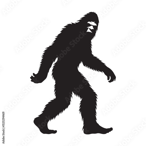 Monochrome Bigfoot enigma form depiction - bigfoot silhouette - bigfoot vector - silhouette of bigfoot - Bigfoot illustration - hairy beast art
