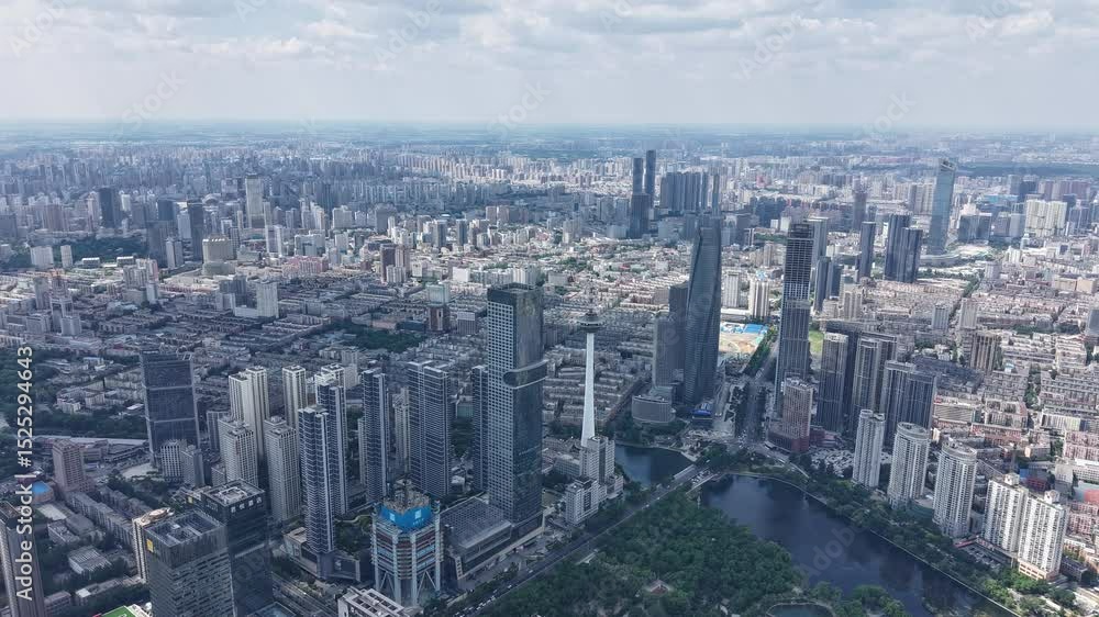 Aerial Timelapse of Color TV Tower and Youth Park in Shenyang, Liaoning Province, China Aerial Timelapse of Color TV Tower and Youth Park in Shenyang, Liaoning Province, China