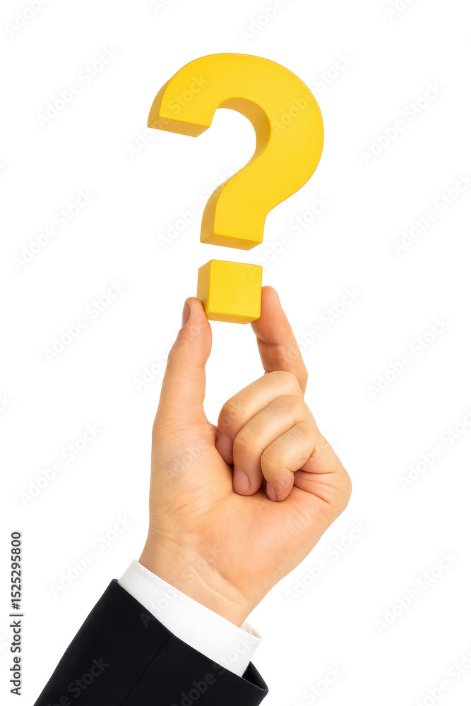 A hand holding a yellow question mark. Concept of curiosity and uncertainty. The question mark is a symbol of asking for information or seeking answers A hand holding a yellow question mark. Concept of curiosity and uncertainty. The question mark is a symbol of asking for information or seeking answers