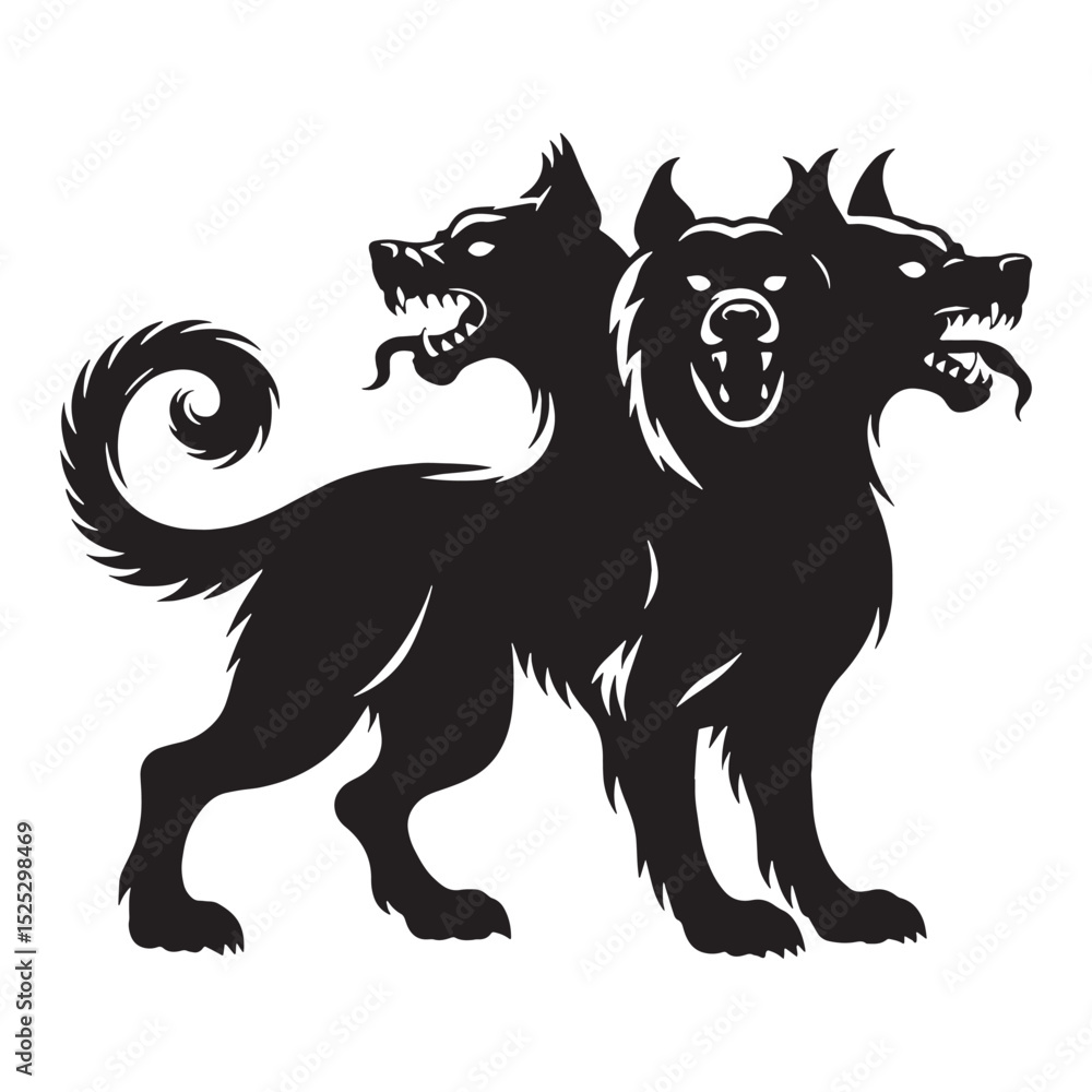 Obraz premium Ancient Cerberus mythical form vector - cerberus silhouette - cerberus vector - silhouette of cerberus - Cerberus illustration - giant hellhound icon 
