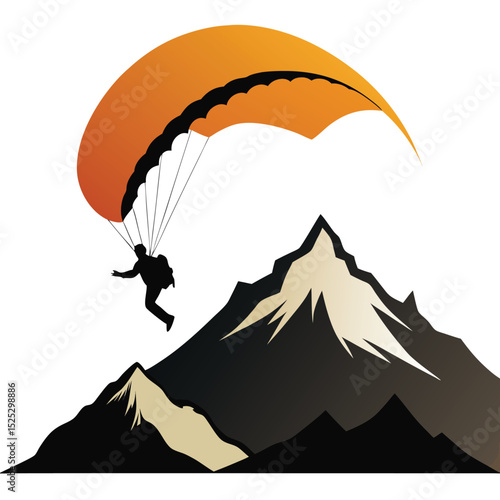 Silhouette of Person Paragliding from Mountain
