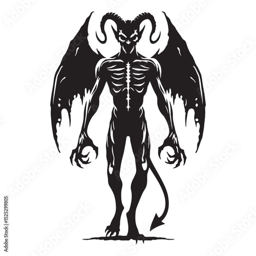Classic Tempter Devil outline - devil silhouette - devil vector - silhouette of devil - Devil illustration - embodiment of temptation graphic - corrupting spirit concept
