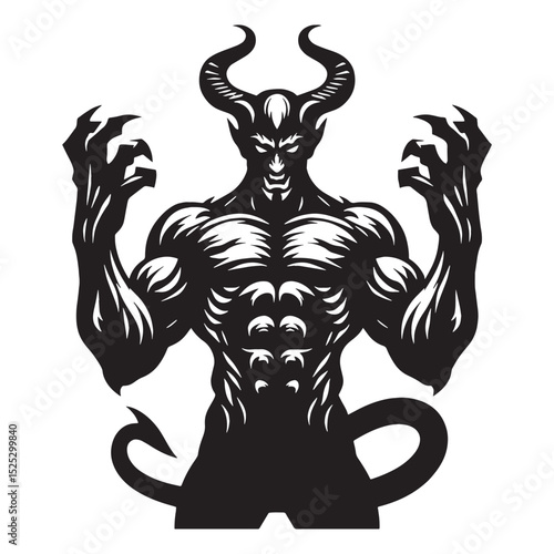 Iconic Fallen One vector - devil silhouette - devil vector - silhouette of devil - lord of the inferno art - corrupted being symbol - wicked entity design
