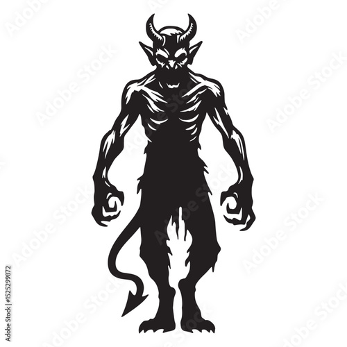 Ancient Evil Devil silhouette - devil silhouette - devil vector - silhouette of devil - Devil illustration - primeval darkness graphic - eternal tempter concept
