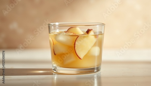 Wallpaper Mural Glass of apple compote with slices and ice on a light background   Torontodigital.ca