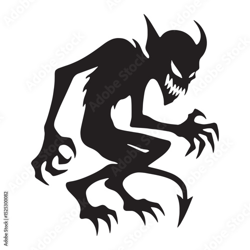 Horned Devil shape illustration - devil silhouette - devil vector - silhouette of devil - sinister spirit art - dark power symbol - malevolent being design
