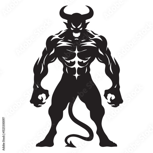 Powerful Devil outline vector - devil silhouette - devil vector - silhouette of devil - infernal majesty art - evil overlord symbol - menacing creature design
