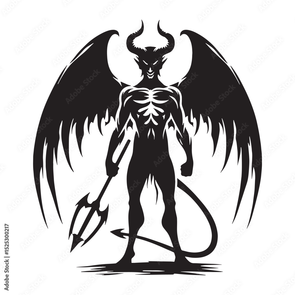 Obraz premium Monochrome Devil form design - devil silhouette - devil vector - silhouette of devil - Devil illustration - evil incarnate graphic - malevolent entity concept 