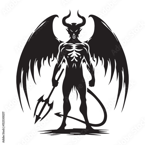 Monochrome Devil form design - devil silhouette - devil vector - silhouette of devil - Devil illustration - evil incarnate graphic - malevolent entity concept

