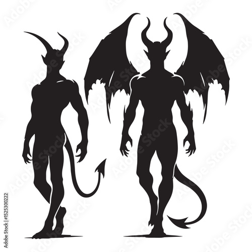 Shadowy Devil shape vector - devil silhouette - devil vector - silhouette of devil - horned fiend illustration - underworld entity art - sinister being symbol
