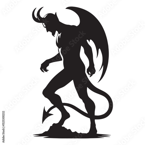 Dark Devil figure outline - devil silhouette - devil vector - silhouette of devil - Devil illustration - lord of darkness graphic - infernal creature design
