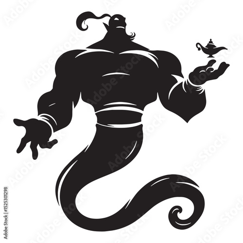 Vector Djinn Genie image - djinn silhouette - djinn vector - silhouette of djinn - genie silhouette - genie vector - silhouette of genie - lamp dweller symbol

