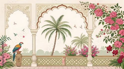 mughal ethnic pattern temple arch palm tree