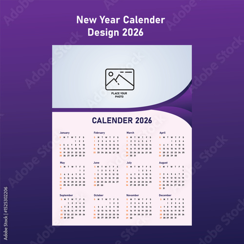 New Calender 2026 design Template vactor calender 12 month design