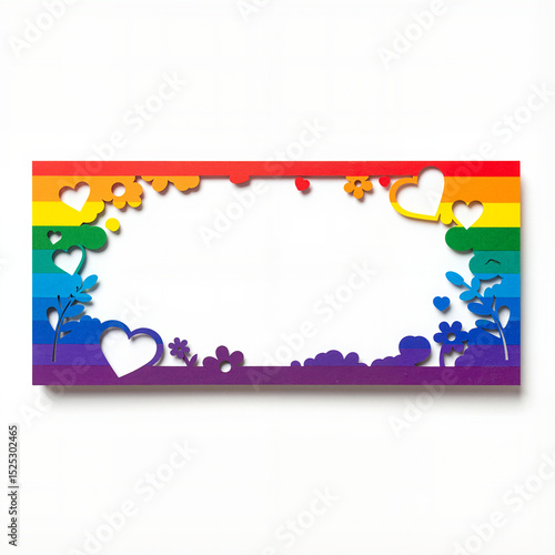 LGBT paper cut banner on white with copy space, pride mockup design