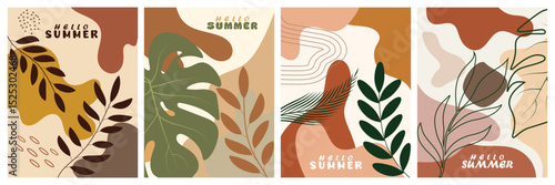 Colorful abstract leaves and minimal design elements for trendy posters, ads, social media banners, covers, and branding templates