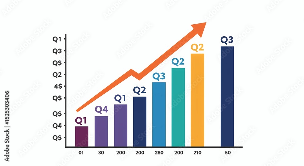 Flat design vertical bar chart showing business growth Flat design vertical bar chart showing business growth