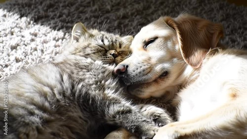 cat and dog sleeping the sofa