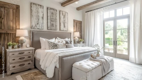 oho French country inspired bedroom interior with rustic decor and soft, modern touches