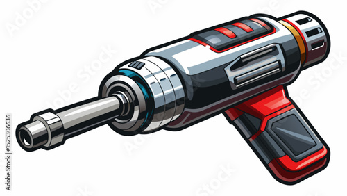 Sleek electric ratchet with ergonomic grip and silver ratcheting head. Ideal for tight engine bays. Shot in sharp detail against a clean white surface for vector use.