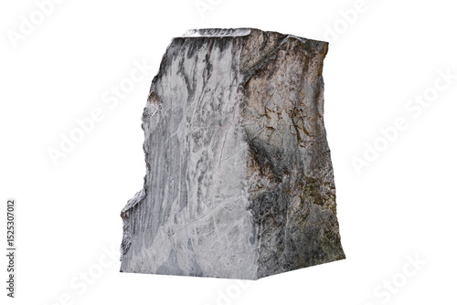 Large monolithic stone pedestal granite marble block isolated on transparent background closeup.
