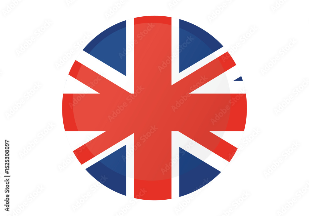 Obraz premium Round United kingdom Flag Icon – United kingdom Flag Circular Vector Badge with Standard Colors and National Symbol. Circle Flag Icon of United kingdom, Button Badge Icon. 