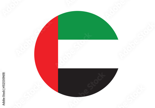 Round United Arab Emirates Flag Icon – United Arab Emirates Flag Circular Vector Badge with Standard Colors and National Symbol. Circle Flag Icon of United Arab Emirates, Button Badge Icon.
