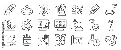 Biotech Startup Icon Set. It included science, business, innovation, medical and more icons. Editable Vector Stroke.
