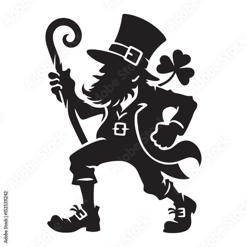 Iconic Leprechaun depiction - leprechaun silhouette - leprechaun vector - silhouette of leprechaun - Leprechaun illustration - cobbler fairy design
