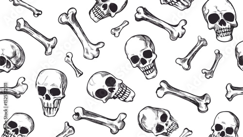 Seamless Black and White Bones Pattern Background