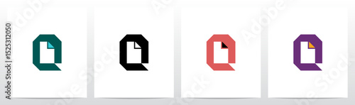 Paper File Document Negative Space Initial Letter Logo Design Q