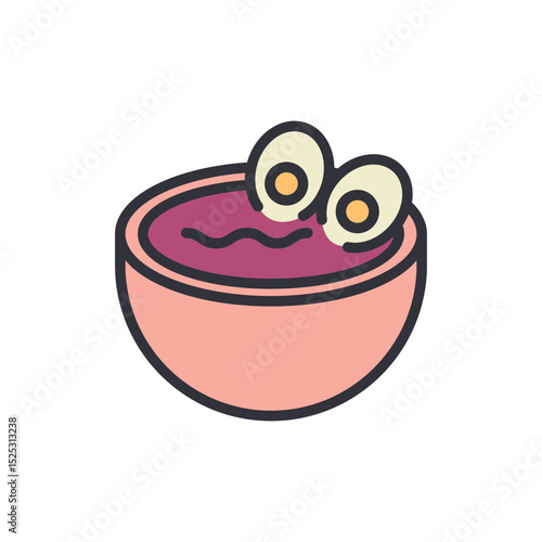 Stylized Cold Beet Soup Served In A Bowl With Egg Slices