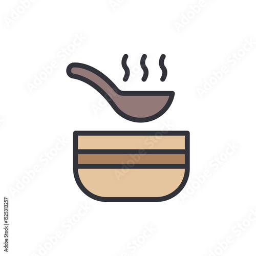Bowl With Hot Food And Ladle Offering Comforting Warmth