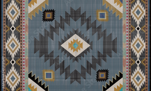 Navajo tribal black vector seamless pattern. Native American ornament. Ethnic South Western decor style. Boho geometric ornament. seamless pattern. blanket, rug. Woven carpet illustration