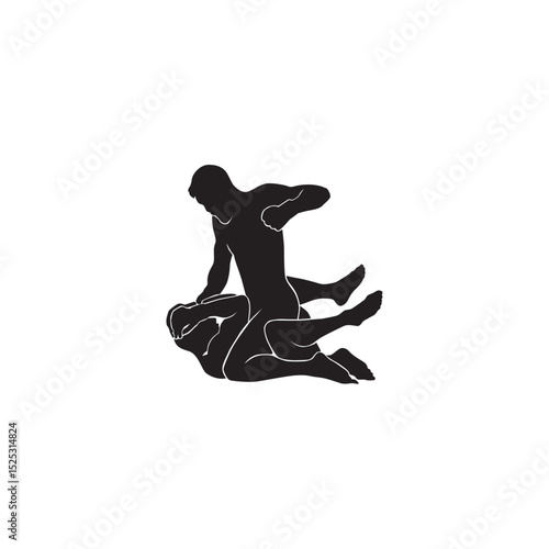 Wrestling silhouette illustration two male athletes engaging in sports combat technique