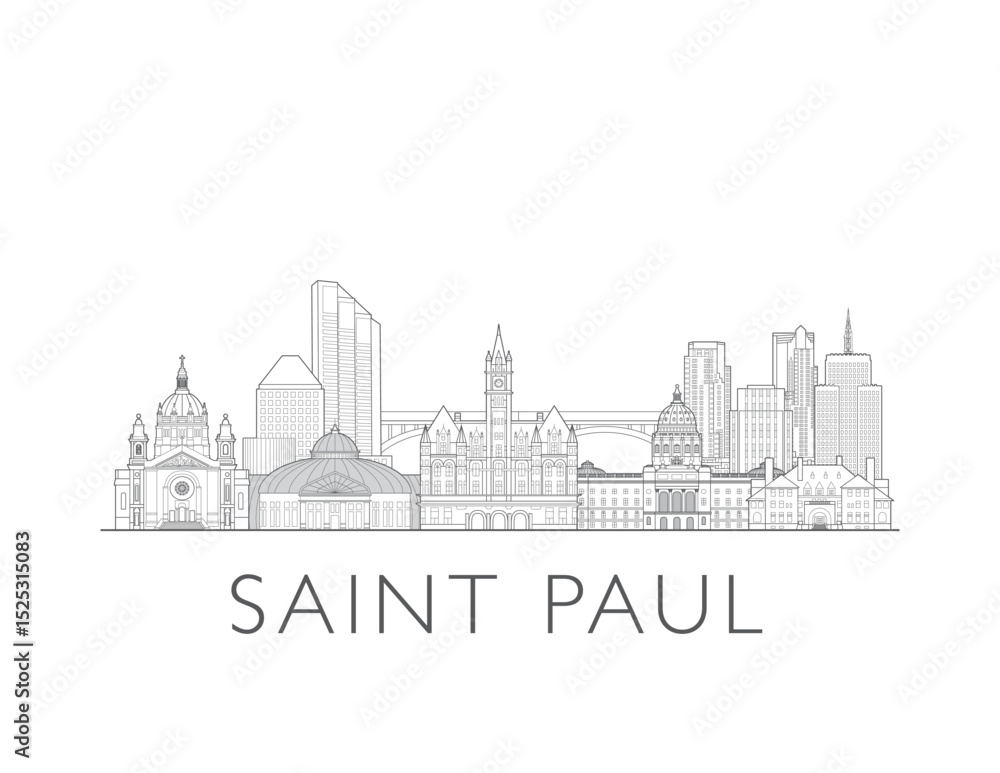 Obraz premium Saint Paul, Minnesota, cityscape illustration skyline drawing