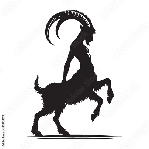 Woodland Faun side view — faun silhouette — satyr silhouette — faun vector — satyr vector — silhouette of faun — silhouette of satyr — Faun illustration — black forest creature — simple ancient emblem