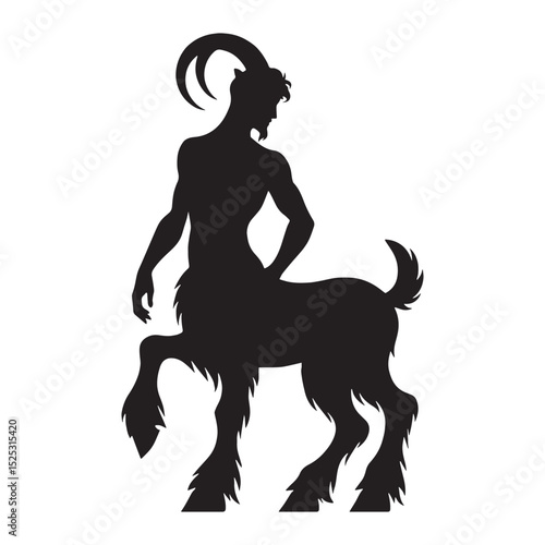 Monochrome Faun character image — faun silhouette — satyr silhouette — faun vector — satyr vector — silhouette of faun — silhouette of satyr — Faun illustration — fantasy forest being