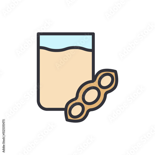 Illustration Of A Glass Filled With Soybean Milk And Soybeans Pod