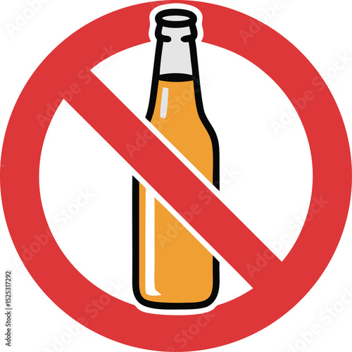 Bottle behind red line in vector art to represent alcohol-free zone or restrictions.